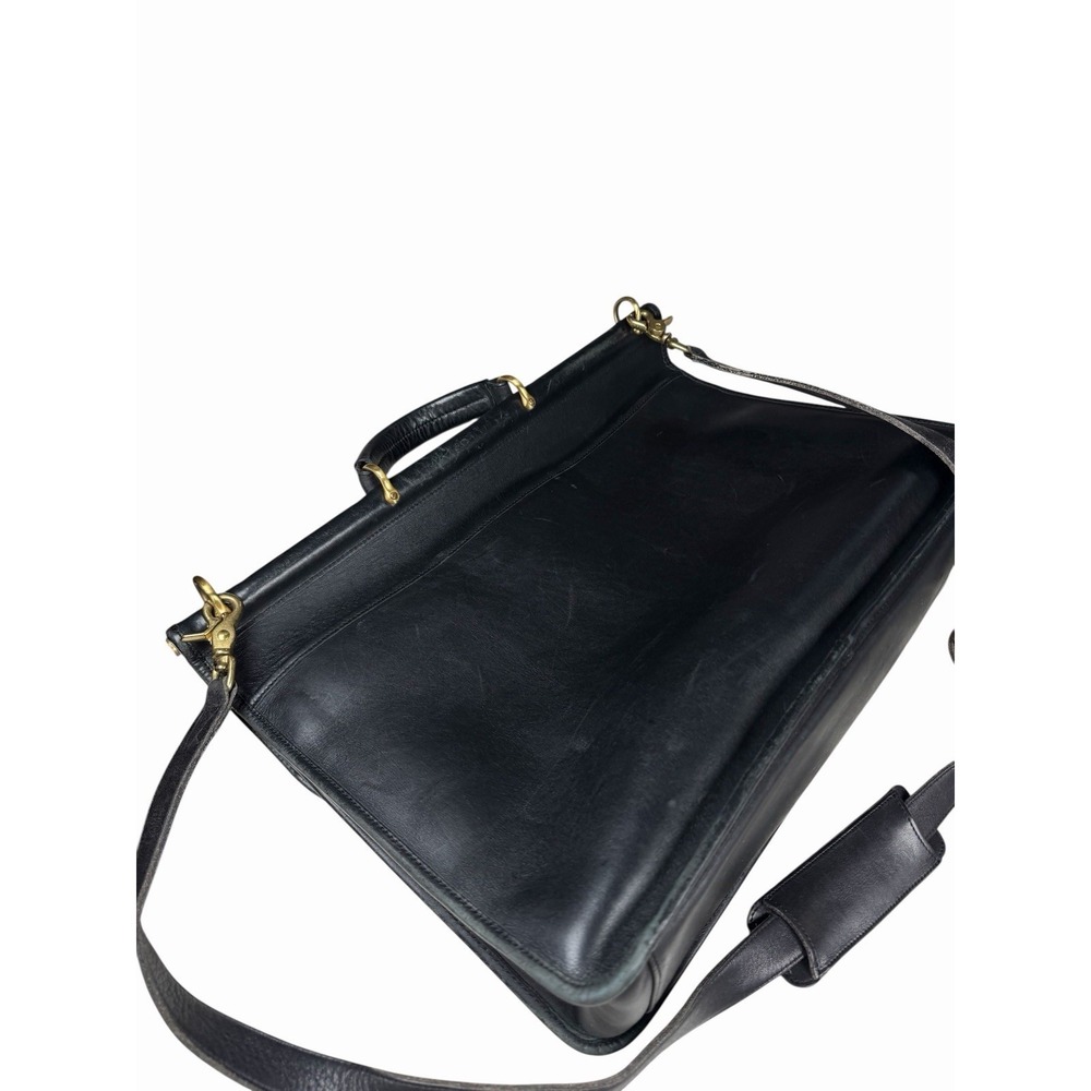 Vintage Coach Leather Briefcase Messenger Black Bag Classic Turnlock w Strap - Picture 8 of 16